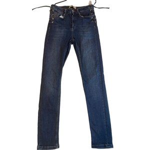 Zara Basic Womens Jeans Skinny Leg Z1975 Denim Side Lace Up Detail Blue Size 03